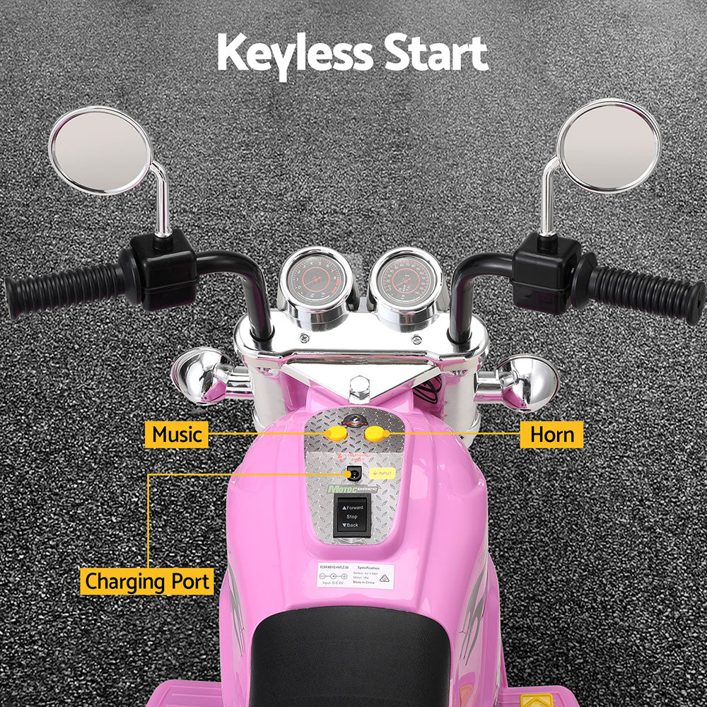 NNEDSZ Kids Ride On Car Motorcycle Motorbike Electric Toys Horn Music 6V Pink