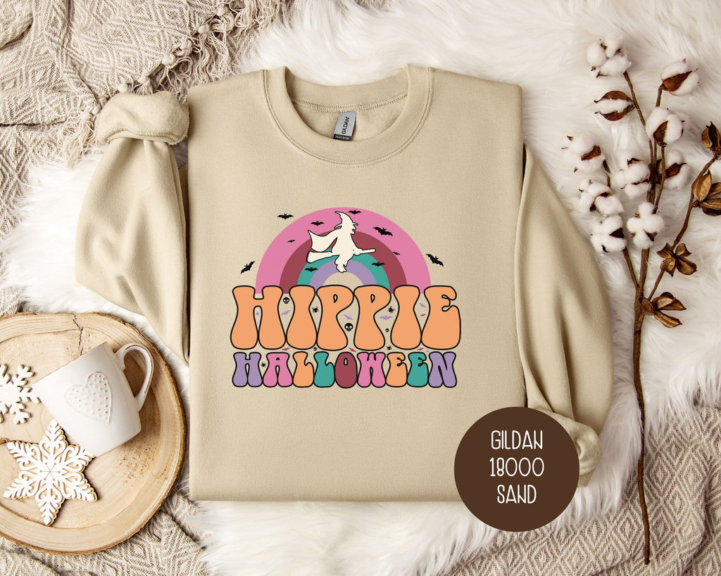 Hippie Halloween Retro Witch Rainbow Sweatshirt-8