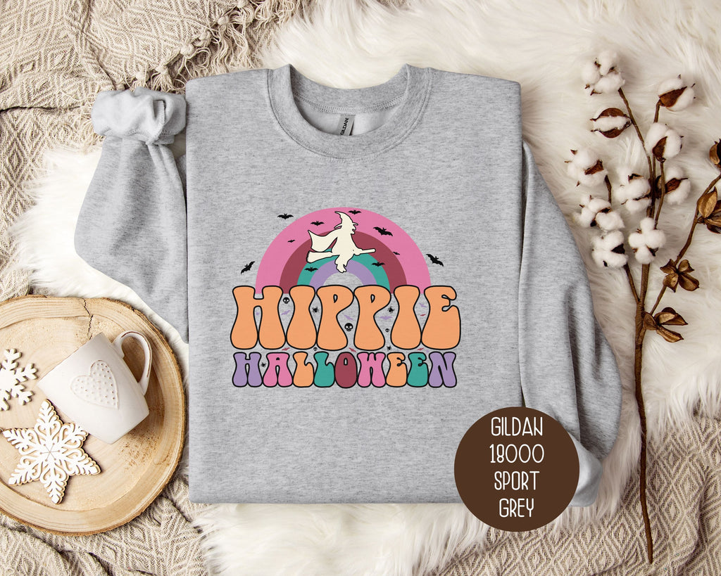 Hippie Halloween Retro Witch Rainbow Sweatshirt-9