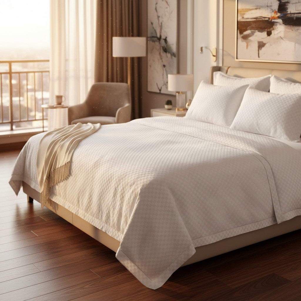 T-300 Micro check Collection White Blended Sheetings