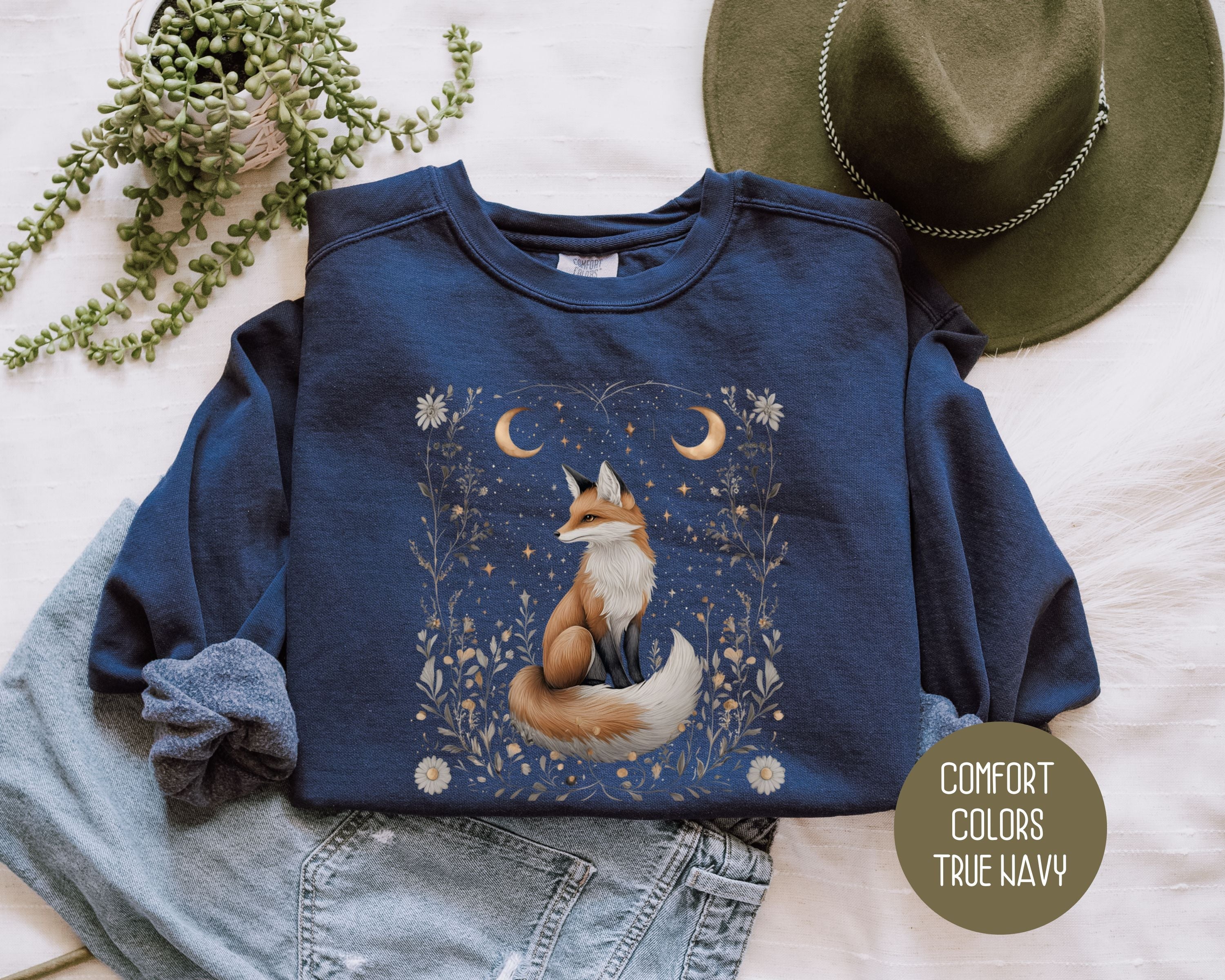 Celestial Cottagecore Fox Comfort Colors Sweatshirt-0