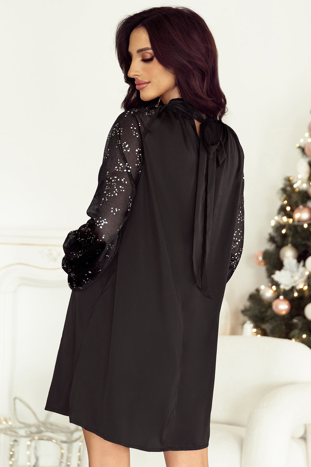 Esther Glittering Mesh Sleeve Dress-1