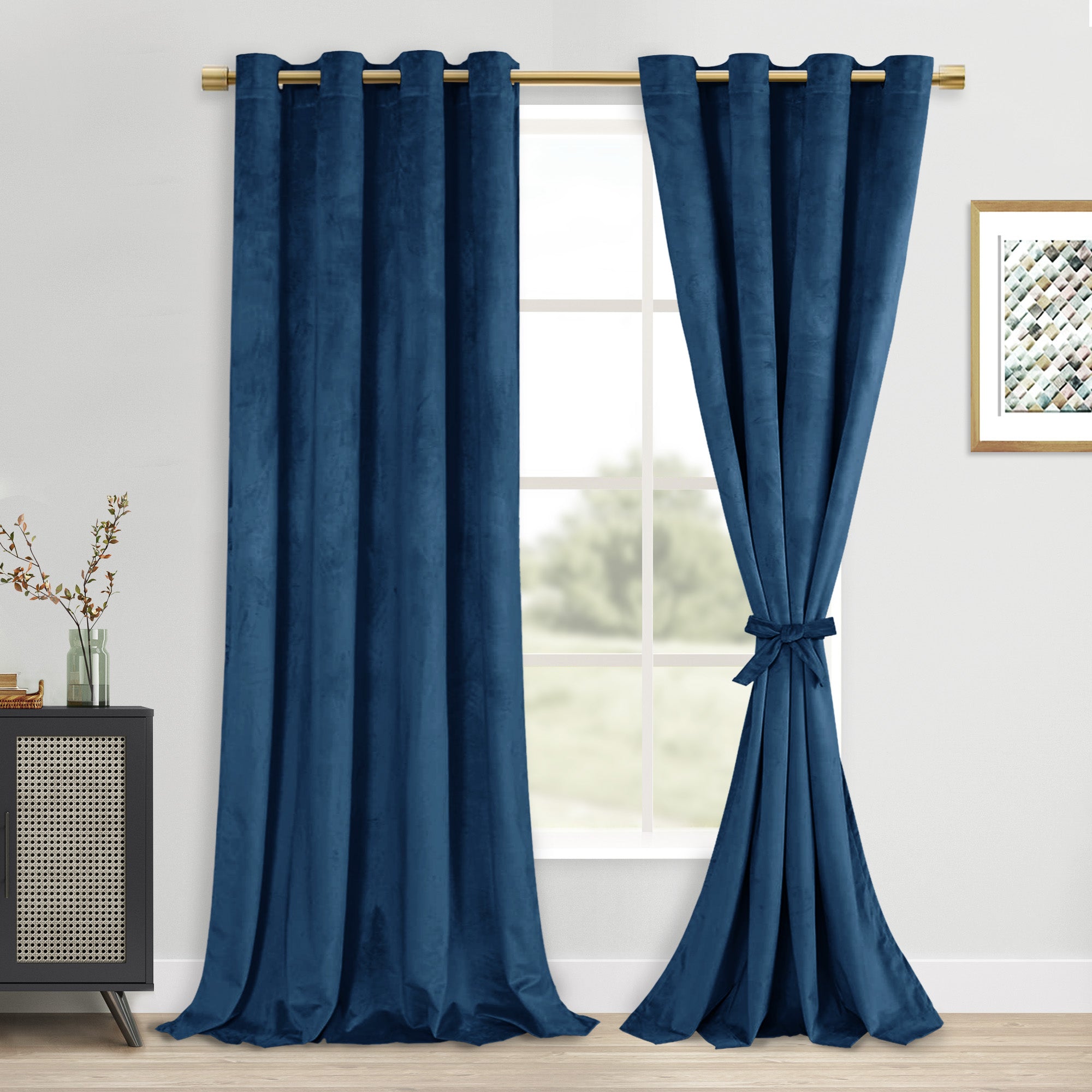 DWCN Velvet Blackout Curtains with Tiebacks, Set of 2 Panels