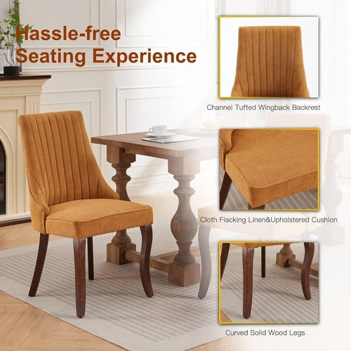 Linen Dining Chairs Set of 4,Comfy Fabric Upholstered Accent Chairs