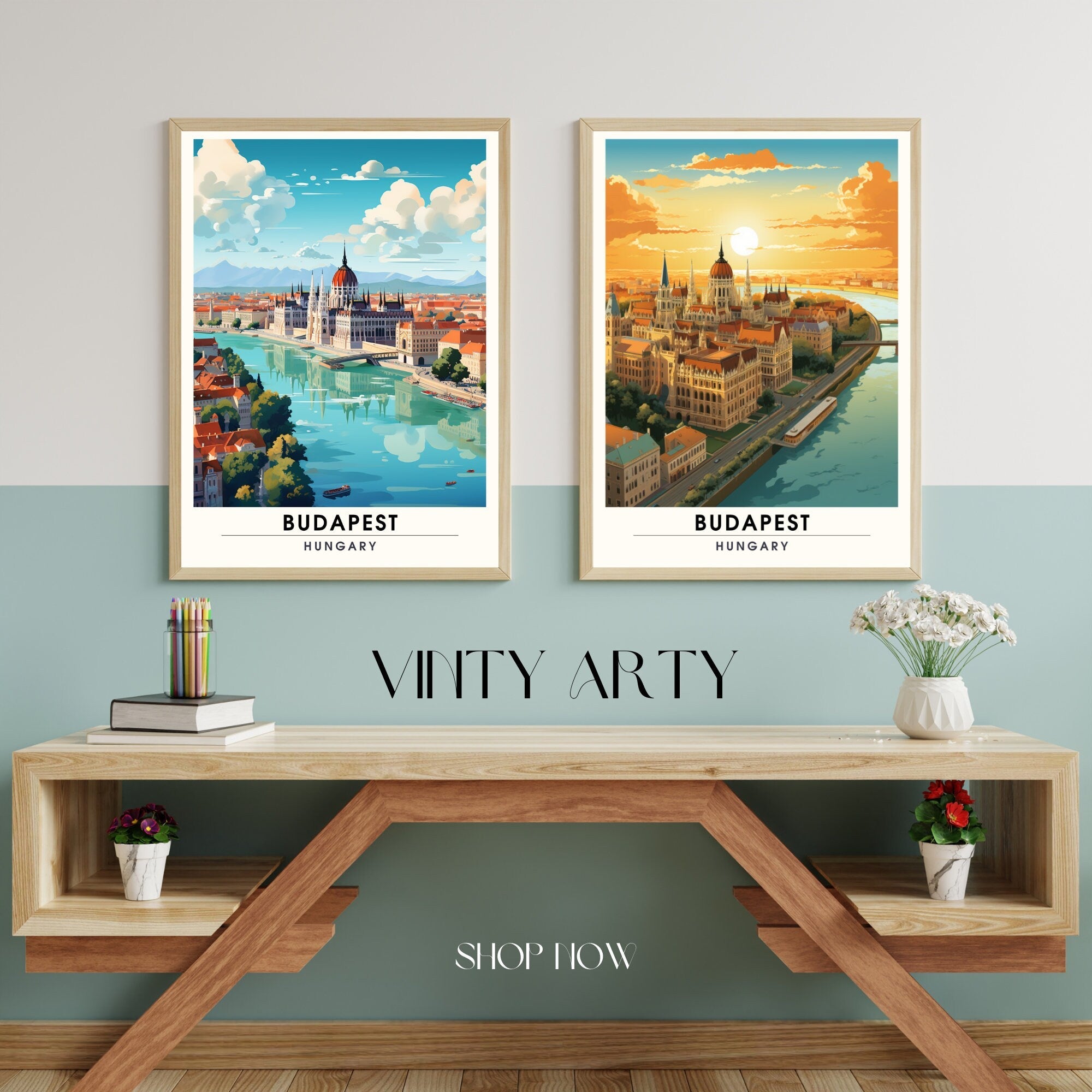 Impression Budapest | Poster de voyage Budapest | Budapest au coucher de soleil-3