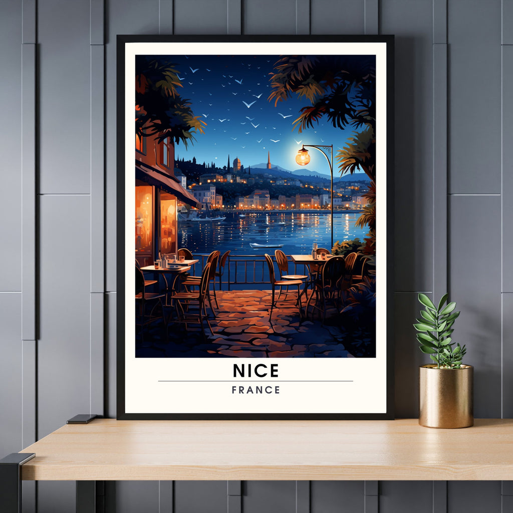 Impression Nice | Affiche de voyage Nice | Ville de Nice la nuit-0