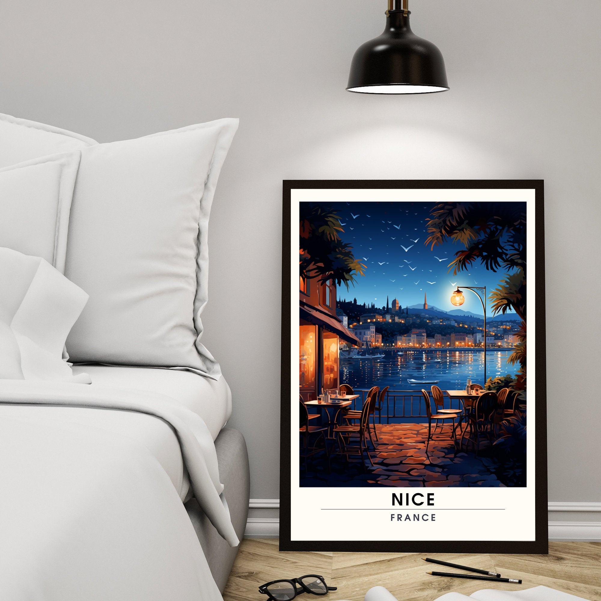Impression Nice | Affiche de voyage Nice | Ville de Nice la nuit-4