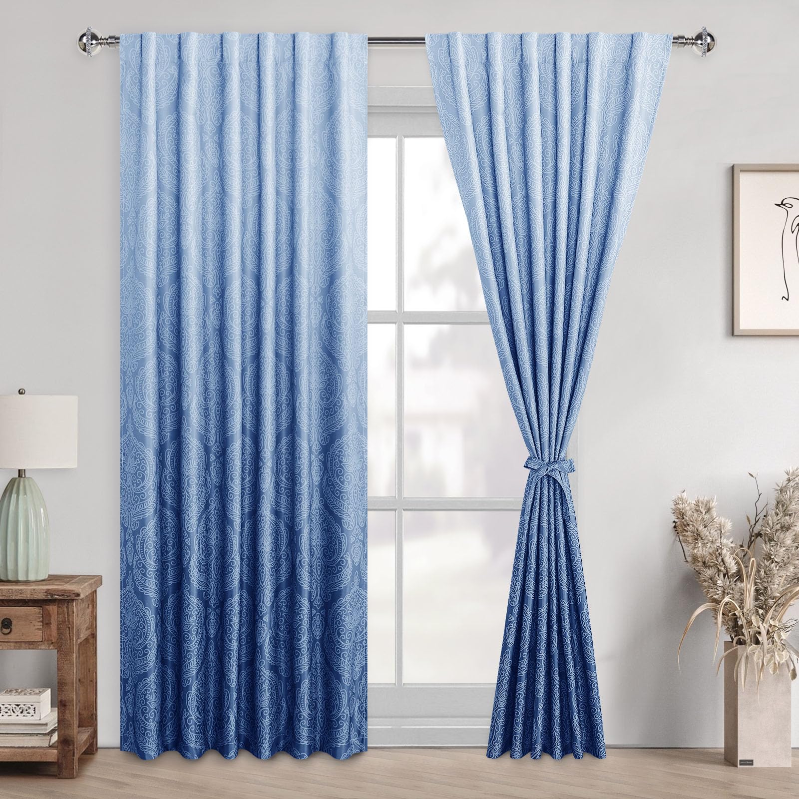 DWCN Ombre Blackout Curtains with Tiebacks, Set of 2 Panels