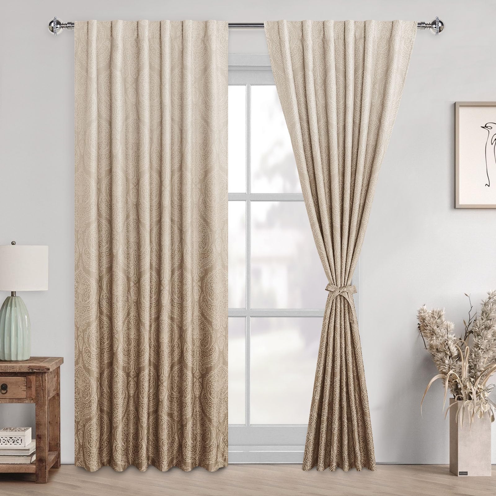 DWCN Ombre Blackout Curtains with Tiebacks, Set of 2 Panels