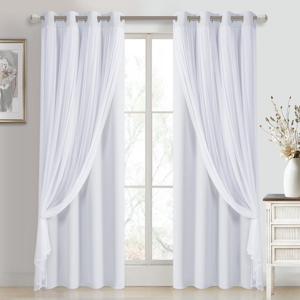 DWCN Layered Curtains, Blackout and Sheer Curtains with Tiebacks, 2 Pieces