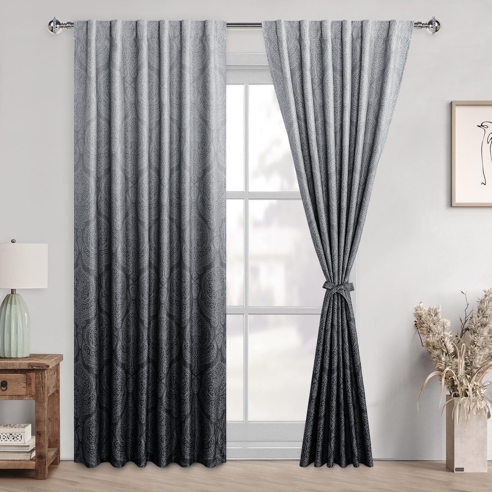 DWCN Ombre Blackout Curtains with Tiebacks, Set of 2 Panels
