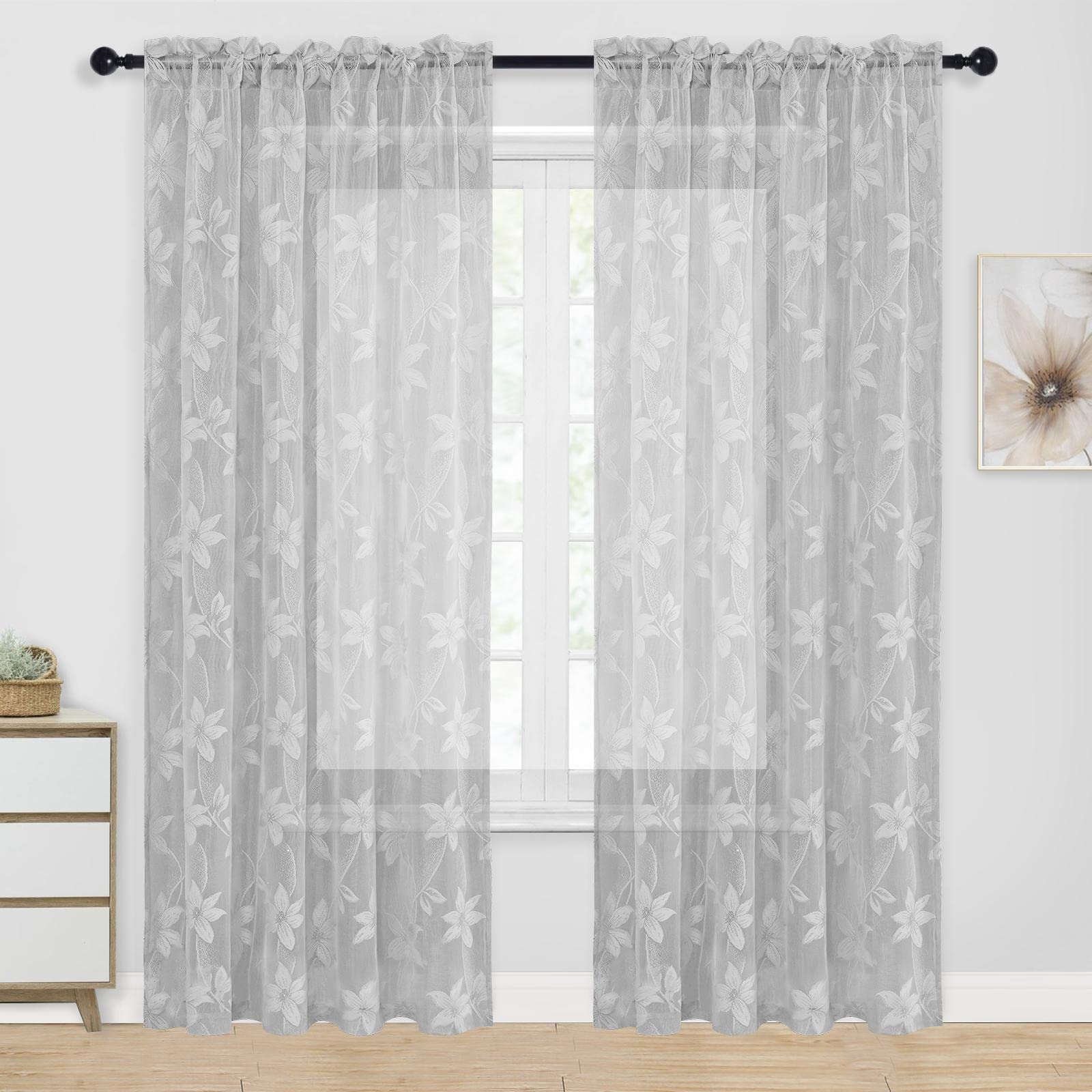 DWCN Lace Sheer Curtains, Set of 2 Panels