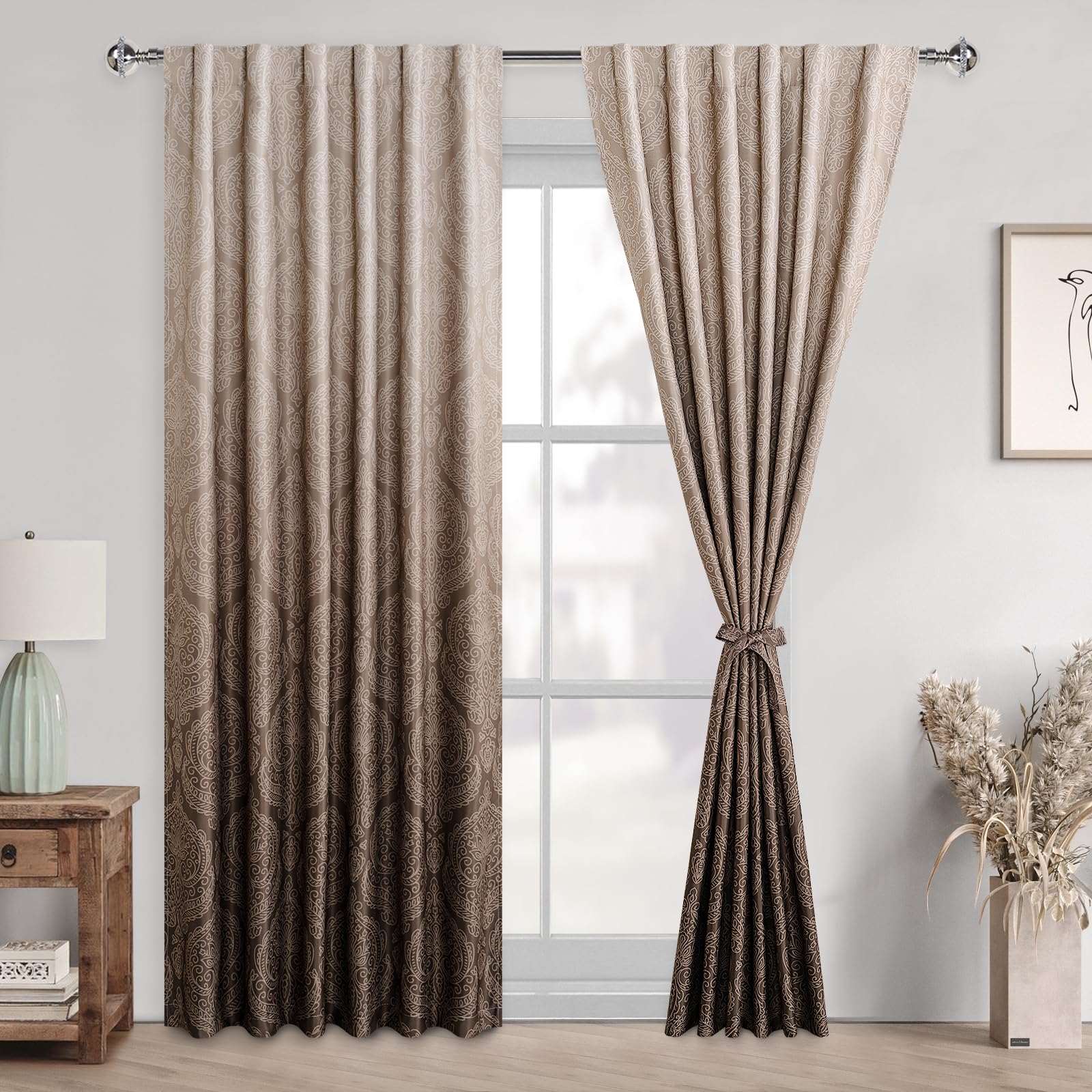 DWCN Ombre Blackout Curtains with Tiebacks, Set of 2 Panels