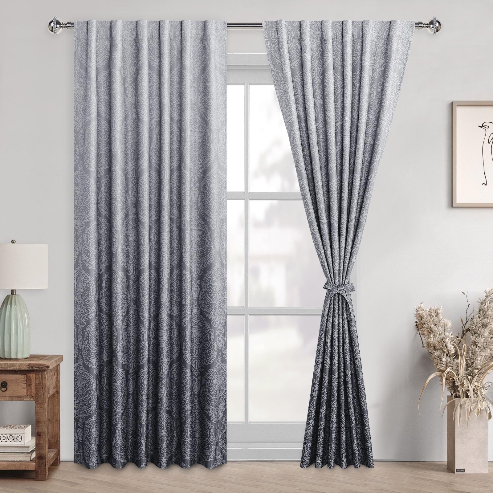 DWCN Ombre Blackout Curtains with Tiebacks, Set of 2 Panels