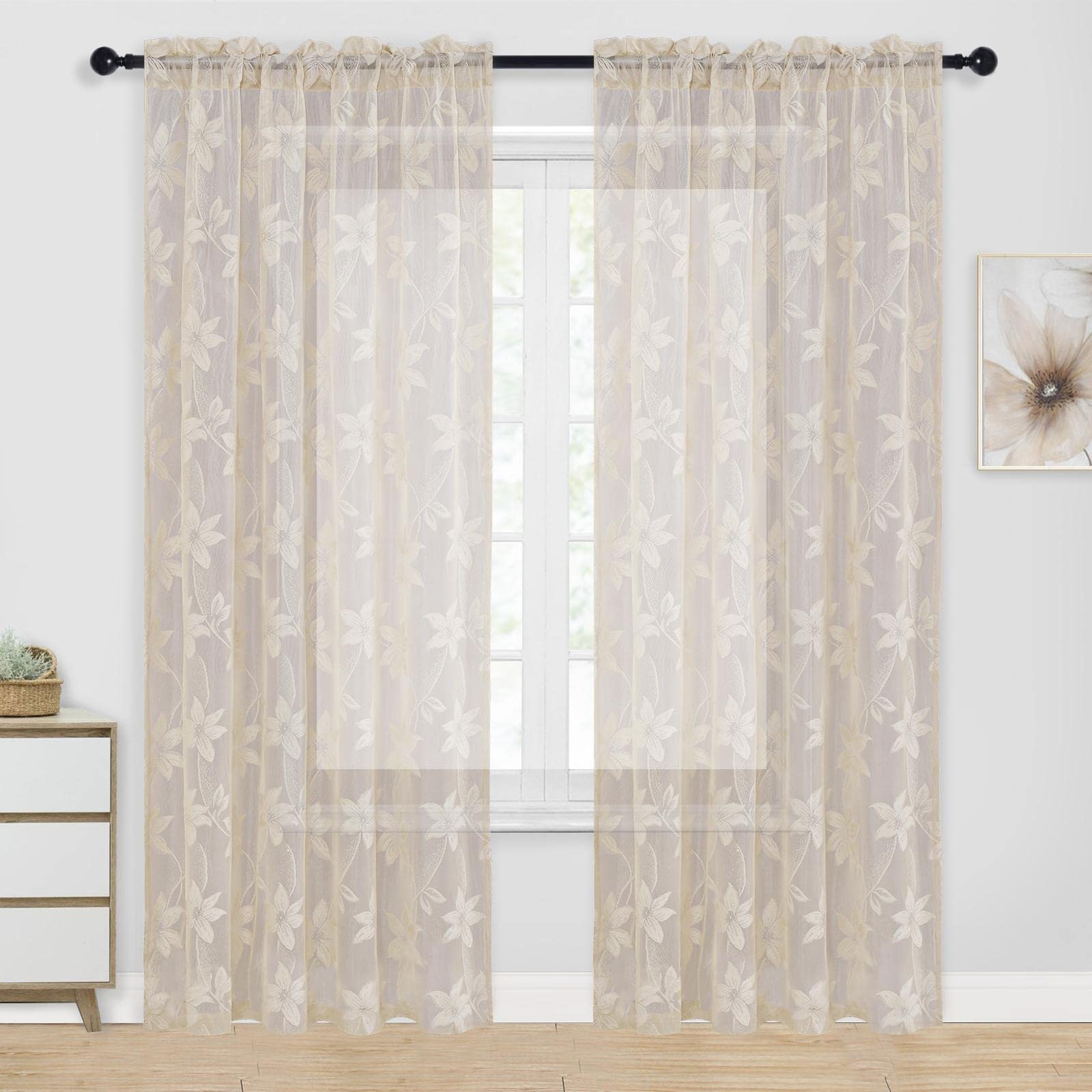 DWCN Lace Sheer Curtains, Set of 2 Panels