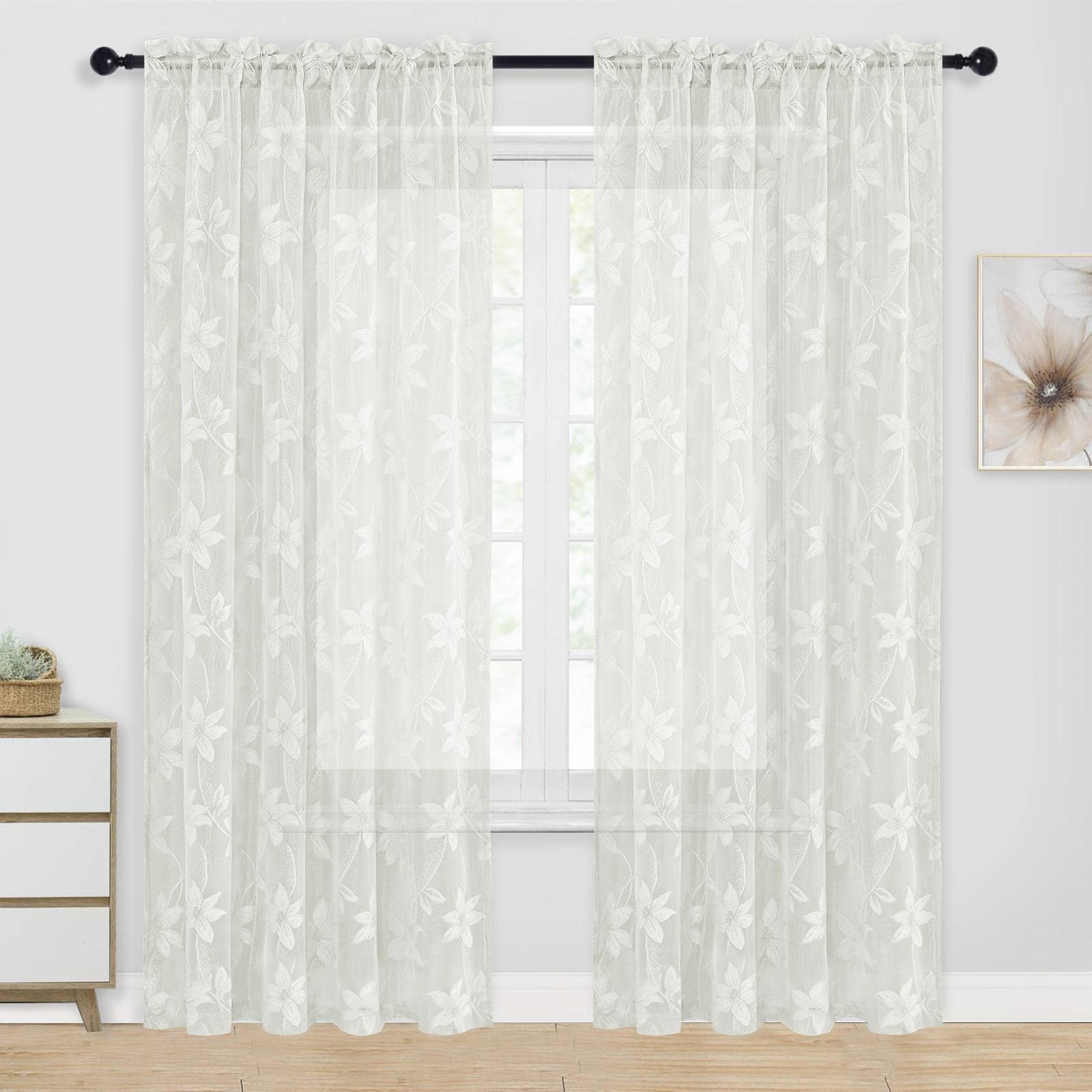 DWCN Lace Sheer Curtains, Set of 2 Panels