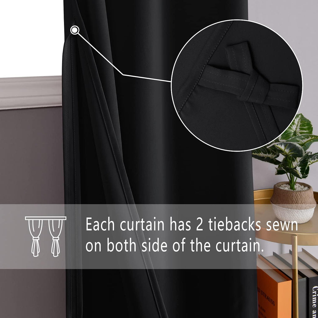 DWCN Blackout Curtains with Tiebacks, Set of 2 Panels