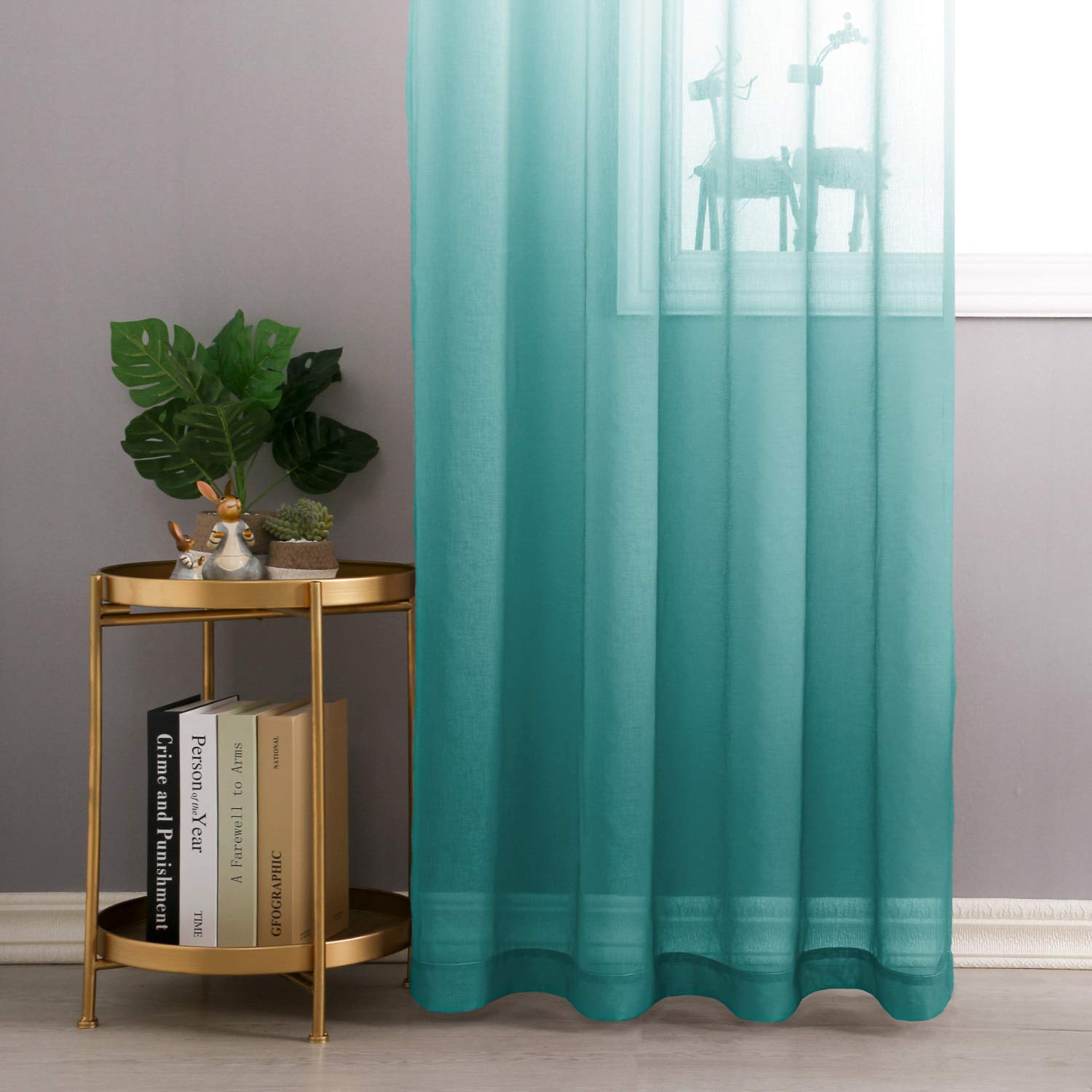 DWCN Faux Linen Ombre Sheer Curtains, Set of 2 Panels