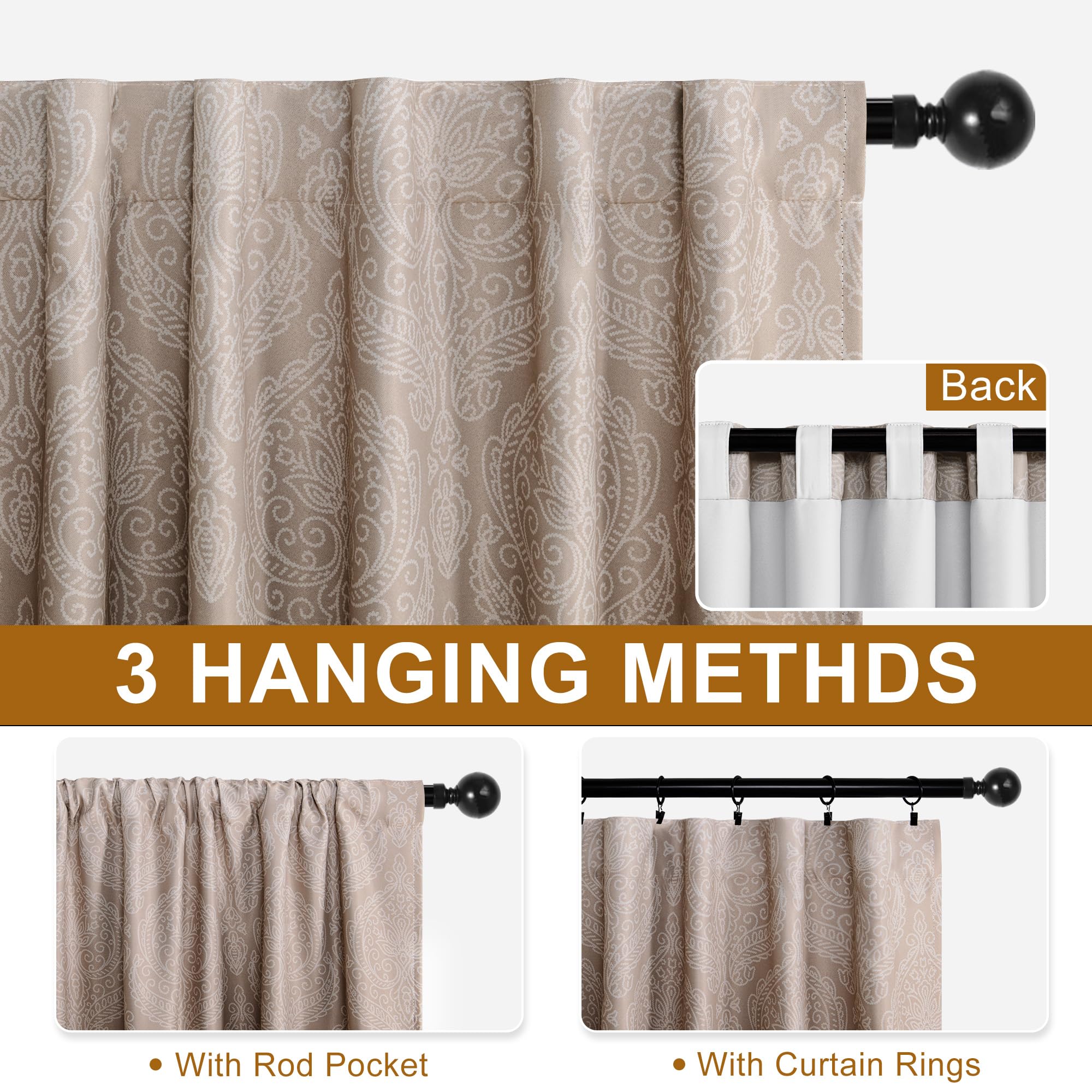 DWCN Ombre Blackout Curtains with Tiebacks, Set of 2 Panels