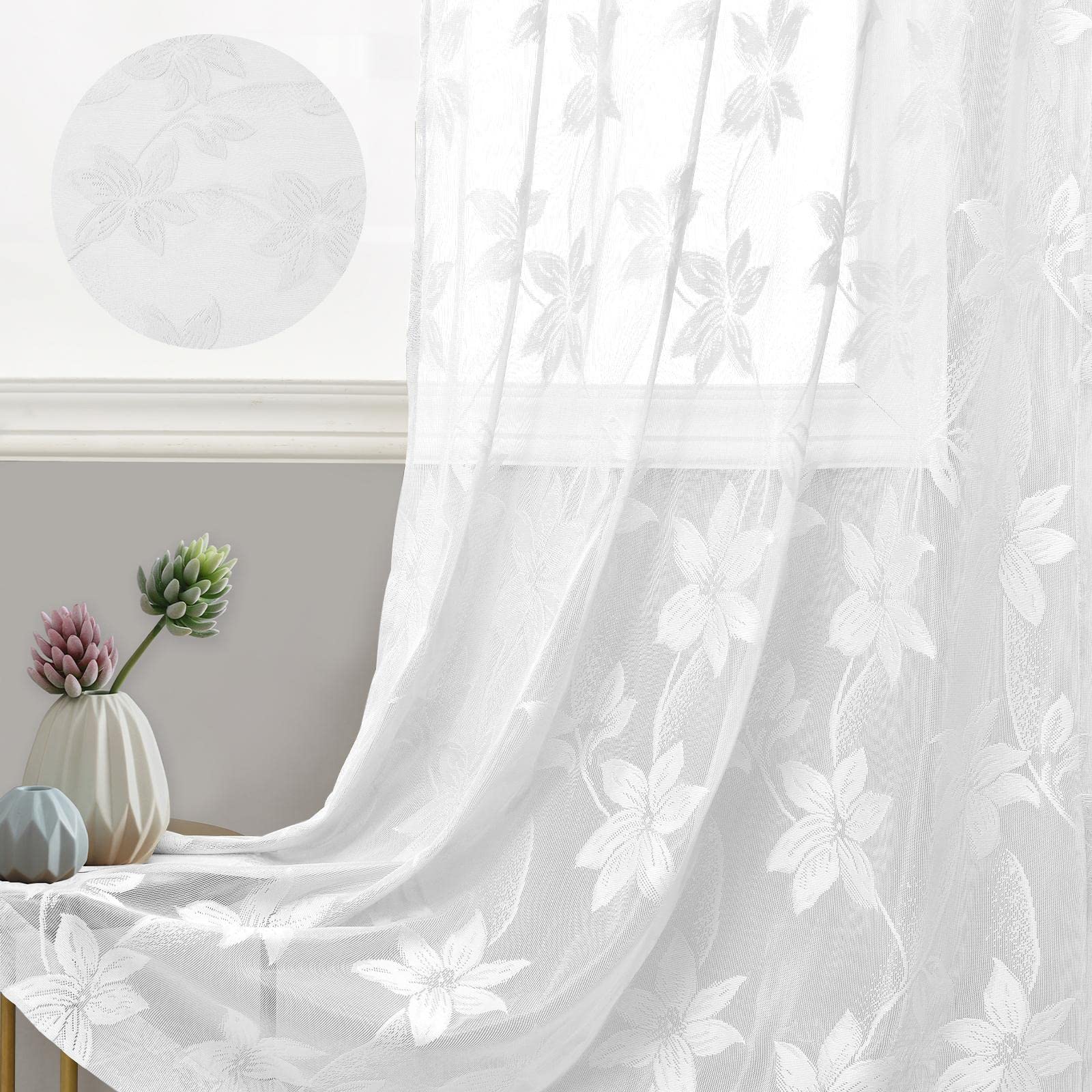 DWCN Lace Sheer Curtains, Set of 2 Panels