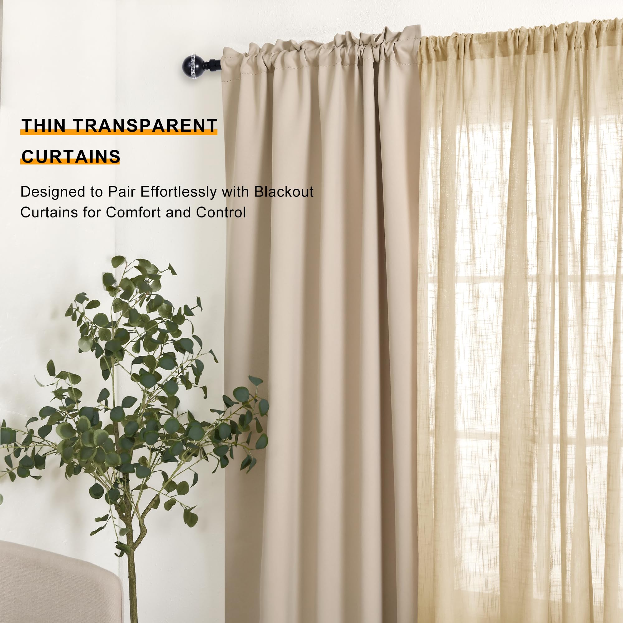 Custom Curtains: Linen Sheer Curtains, Set of 2 Panels