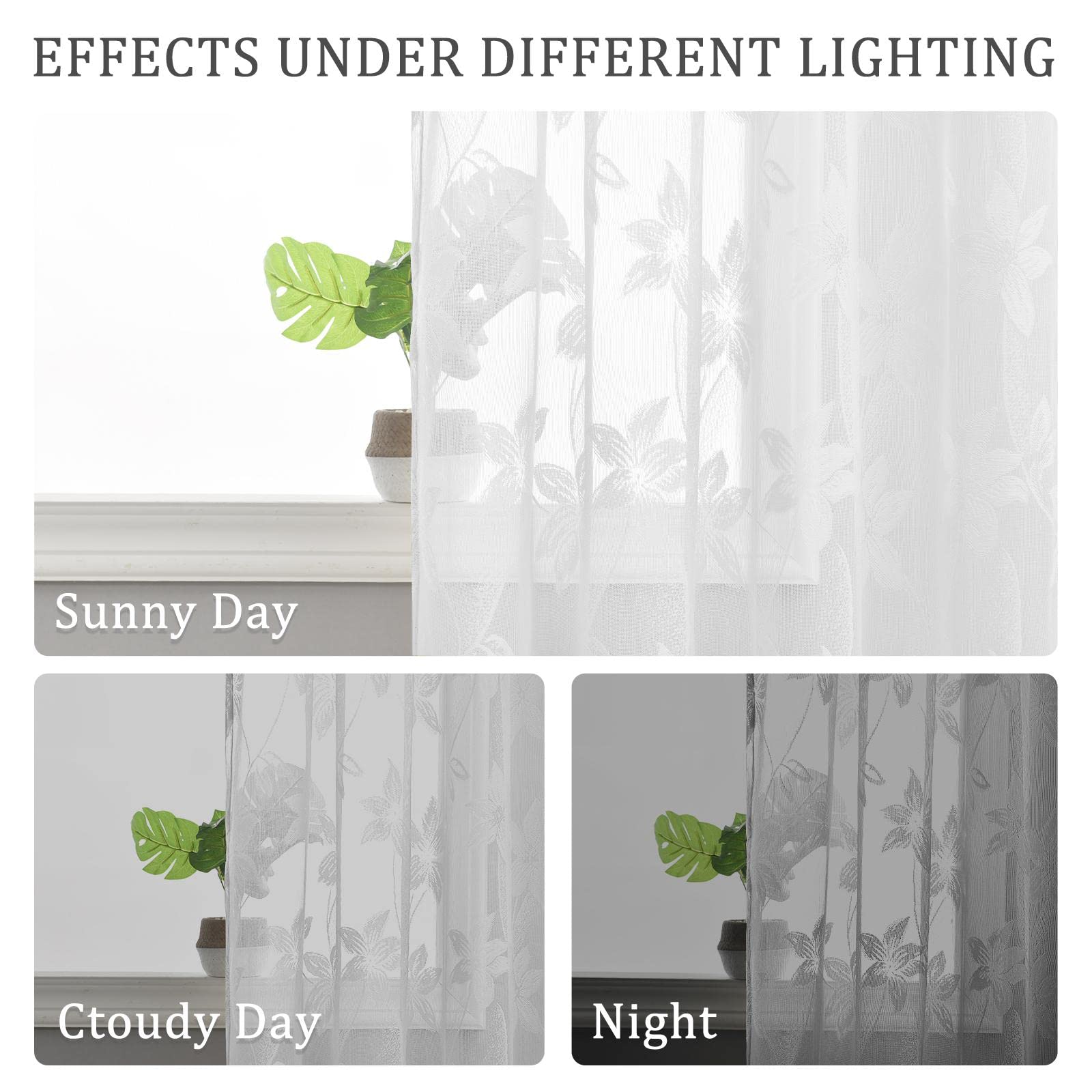 DWCN Lace Sheer Curtains, Set of 2 Panels