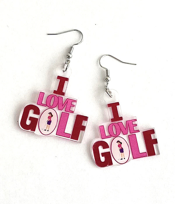 GOLF THEME ACRYLIC EARRING - I LOVE GOLF