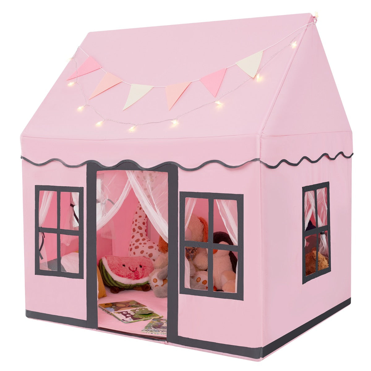 NNECW Kids Play Castle Tent Large Playhouse Toys Gifts with Star Lights Washable Mat-Pink