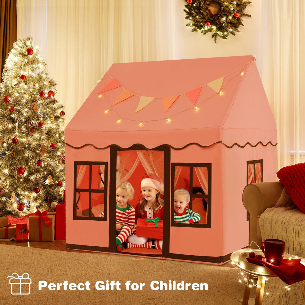 NNECW Kids Play Castle Tent Large Playhouse Toys Gifts with Star Lights Washable Mat-Pink