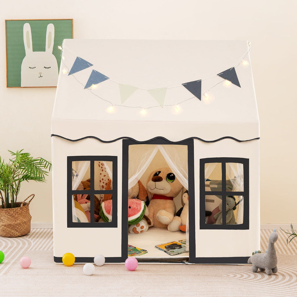 NNECW Kids Play Castle Tent Large Playhouse Toys Gifts with Star Lights Washable Mat-Beige