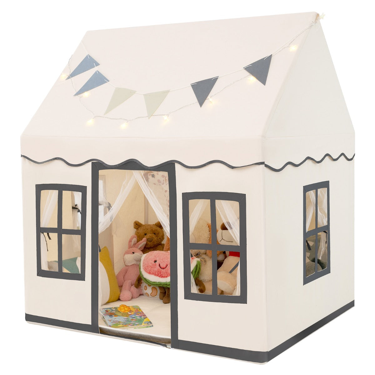 NNECW Kids Play Castle Tent Large Playhouse Toys Gifts with Star Lights Washable Mat-Beige