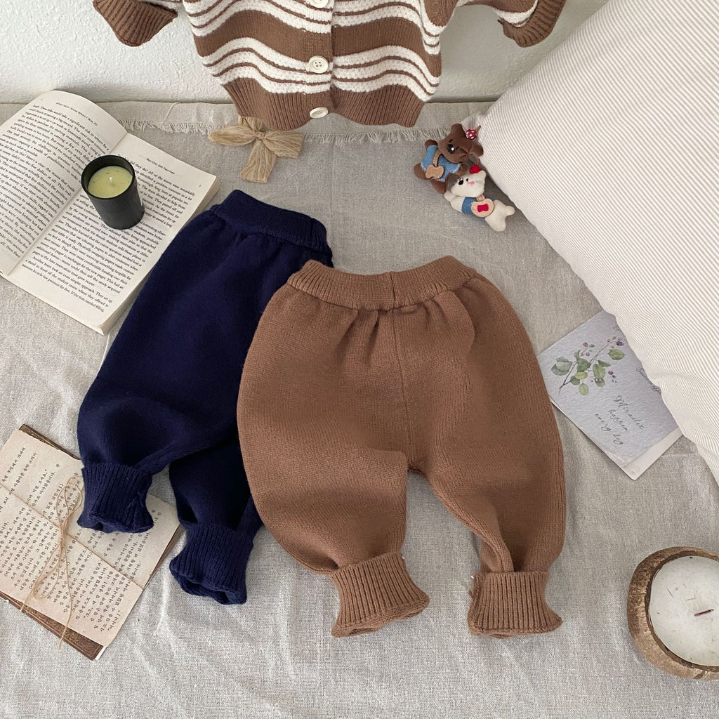 Winter and Autumn Baby Kids Unisex Striped Long Sleeves Cardigan and Pants Knitted Clothing Set-2