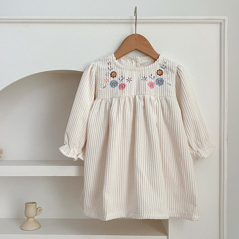 Baby Onesies or Dress For Girls With Long Sleeves And Embroidered Flowers-3