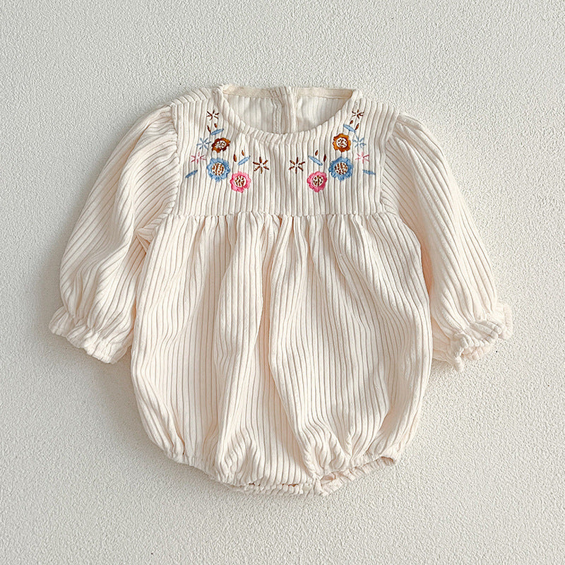 Baby Onesies or Dress For Girls With Long Sleeves And Embroidered Flowers-4