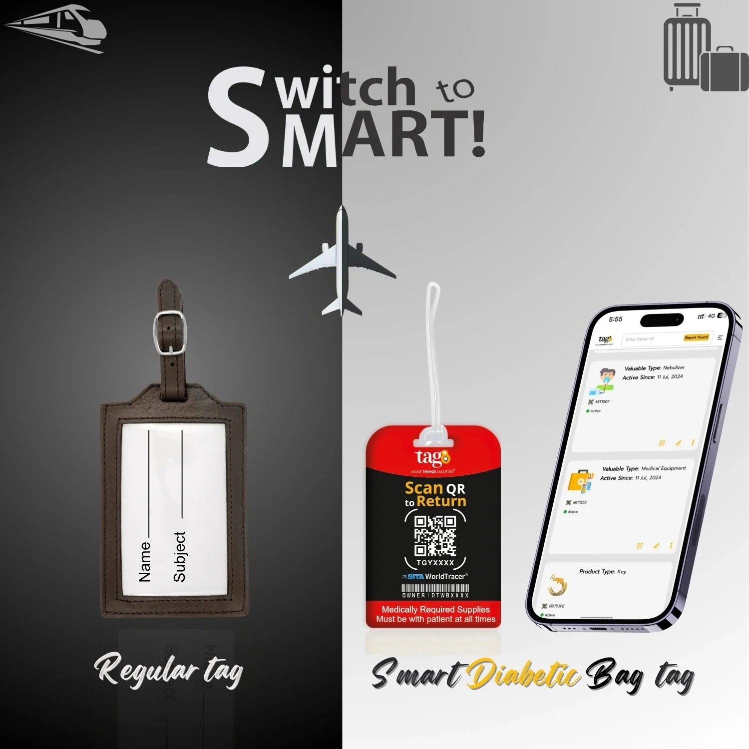 Diabetic Equipment Tag Red Color [Pack 2]-1