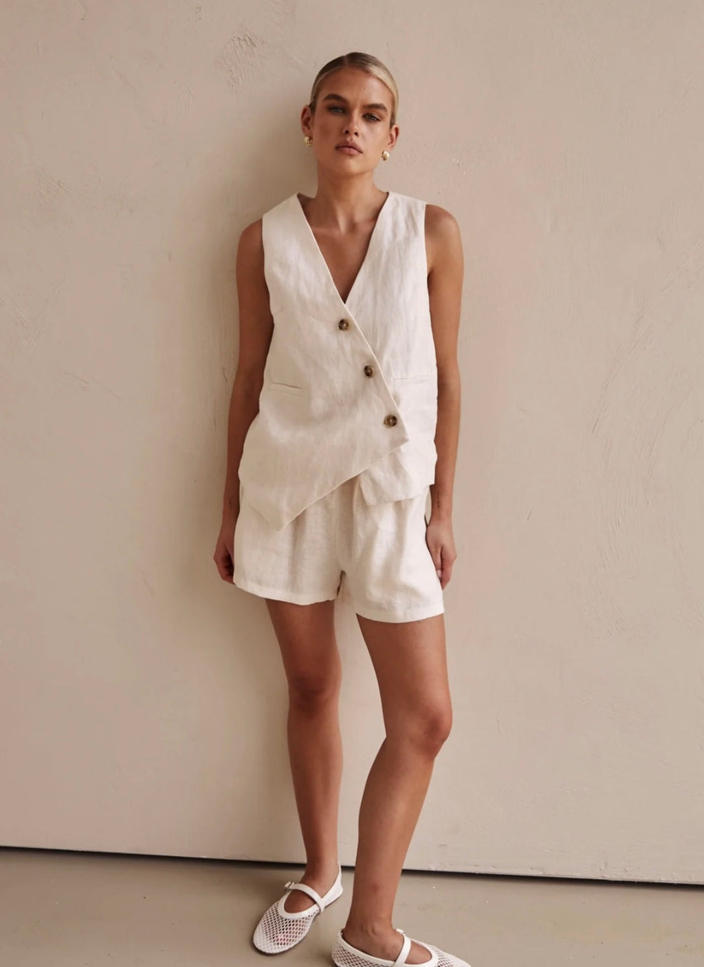 Off-White Asymmetric  Linen Vest | V-Neck Vest | Linen Vest | Linen Clothing | 100% Organic Linen