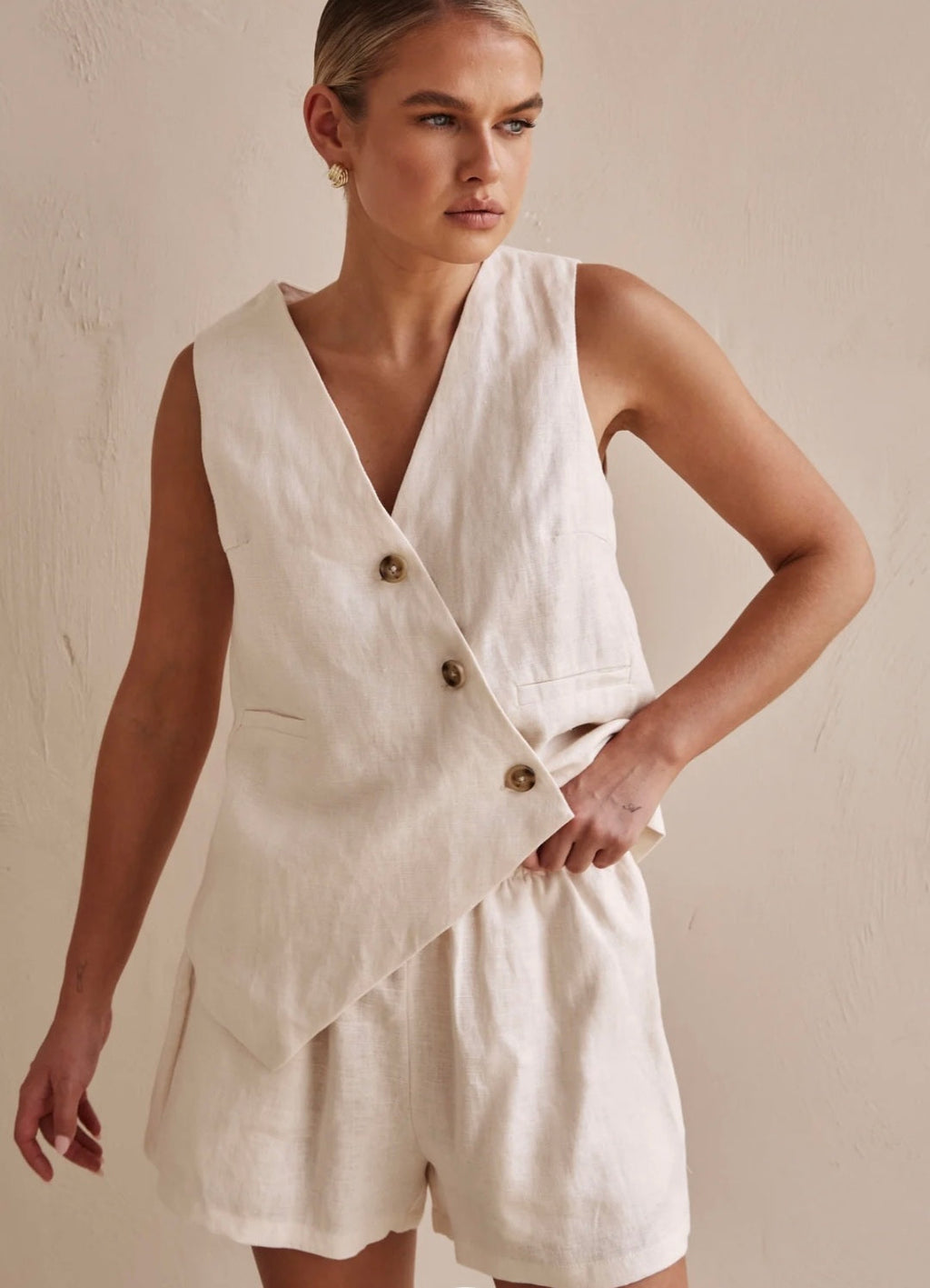 Off-White Asymmetric  Linen Vest | V-Neck Vest | Linen Vest | Linen Clothing | 100% Organic Linen